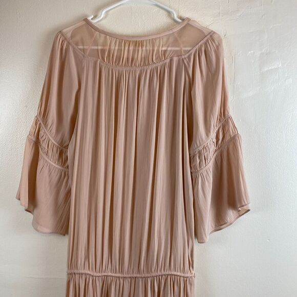RAMY BROOK Silk Dress Sz M Pink Long Sleeve Romantic Flowy Sheer Coquette Boho - Picture 11 of 16